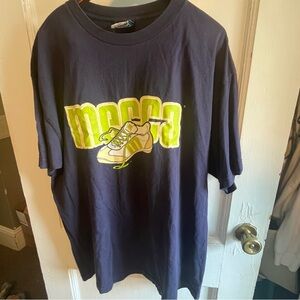 Vintage men’s Mecca Dark Blue Tee with Bright Green Logo size XL